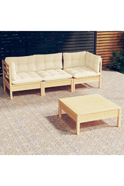 Concept Σετ επίπλων κήπου με κρεμ μαξιλάρια, 4 τεμάχια, ξύλο πεύκου
