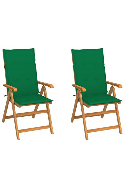 Concept Καρέκλες κήπου με πράσινα μαξιλάρια, 2 τεμ., από μασίφ ξύλο τικ