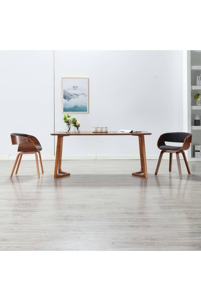 Concept Scaune de bucătărie, 2 buc., gri, lemn curbat & material textil