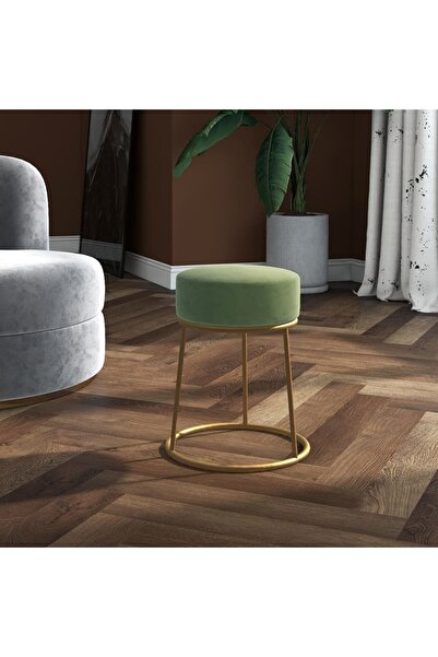 Concept Taburet rotund, verde muştar, catifea