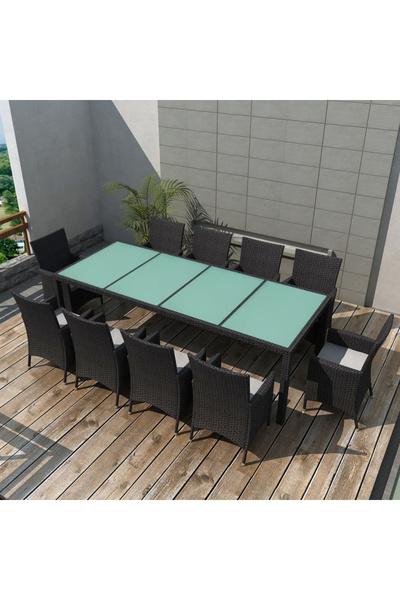 Concept Outdoor furniture set with cushions, 11 pieces, black, polyrattan