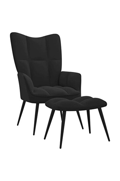 Concept Πολυθρόνα με σκαμπό, μαύρη, Βελούδο