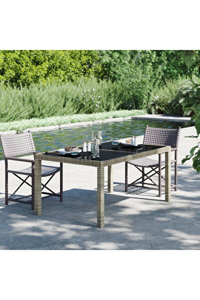 Concept Masă de grădină, gri, 150x90x75 cm, sticlă securizată/poliratan