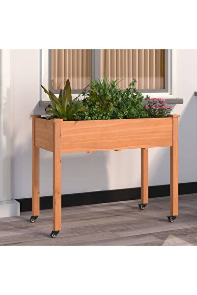 Concept Γλάστρα με ρόδες & καφέ επένδυση 118x59x76 εκ. από μασίφ ξύλο ελάτης