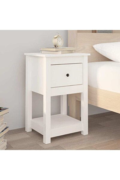 Concept Noptieră, alb, 40x35x61,5 cm, lemn masiv de pin