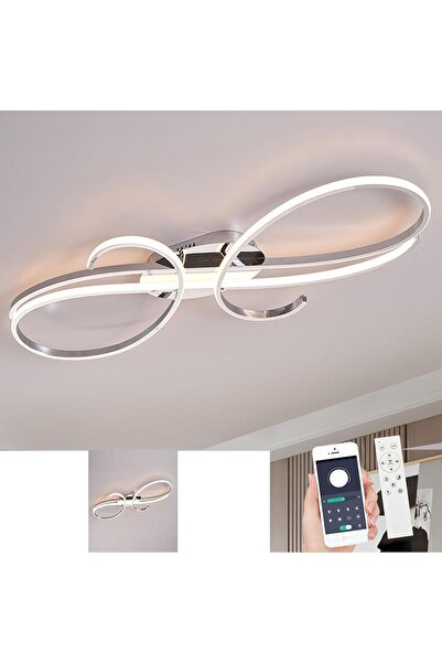 OEM Lampa sufitowa LED chromowana 80 cm z pilotem do salonu sypialni i jadalni