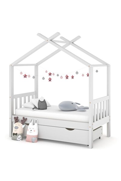 Concept Σκελετός παιδικού κρεβατιού με ένα συρτάρι, λευκό, 70x140 εκ., μασίφ ...