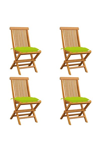Concept Scaune de grădină cu perne verde aprins, 4 buc., lemn masiv tec