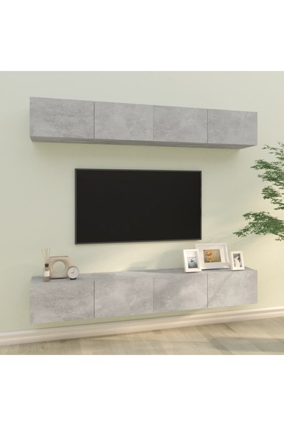 Concept Επιτοίχια ντουλάπια τηλεόρασης, 4 τεμ., γκρι σκυροδέματος, 100x30x30 εκ.