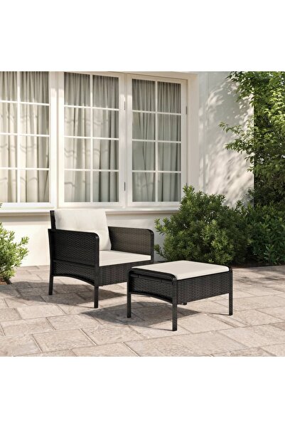 Concept Set șezlonguri de grădină, 2 piese, cu perne, negru, poliratan