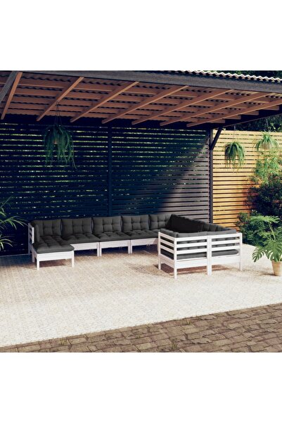 Concept Σετ επίπλων κήπου με μαξιλάρια, 10 τεμάχια, λευκό, ξύλο πεύκου