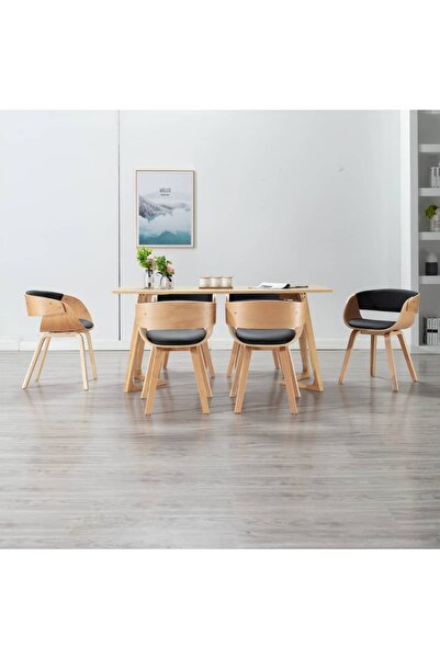 Concept Scaune de bucătărie 6 buc. negru lemn curbat & piele ecologică