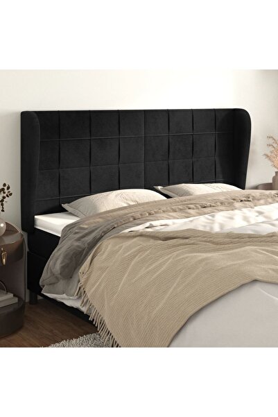 Concept Tăblie de pat cu aripioare, negru, 183x23x118/128 cm, catifea