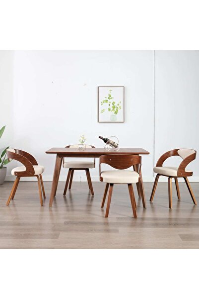 Concept Scaune de bucătărie, 4 buc, crem, lemn curbat & piele ecologică