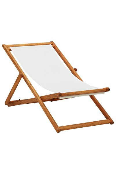 Concept Πτυσσόμενη καρέκλα θαλάσσης, κρεμ λευκό, ξύλο ευκαλύπτου και ύφασμα