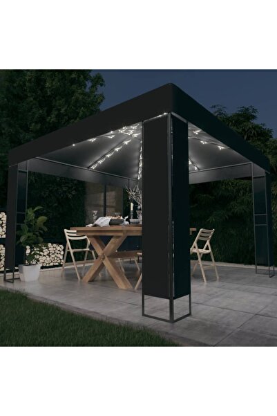 Concept Pavilion cu acoperiș dublu&șiruri de lumini LED,antracit, 3x3 m