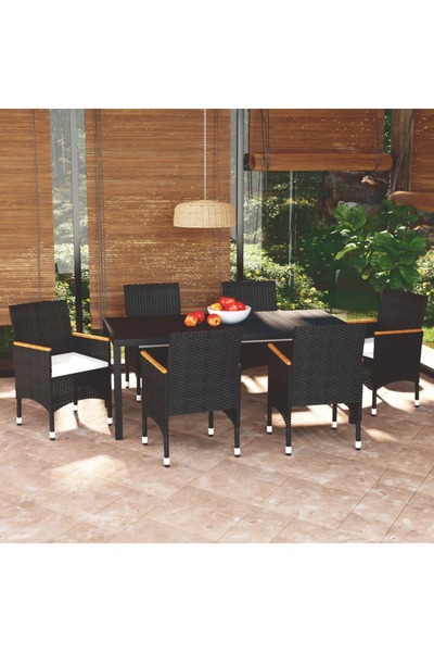 Concept Σετ τραπεζιού κήπου με μαξιλάρια, 7 τεμάχια, μαύρο, πολυεστέρας ρατάν