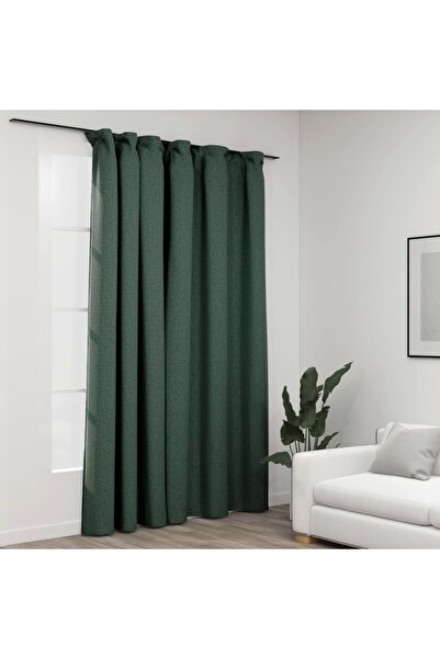 Concept Draperie opacă, aspect de in, verde, 290 x 245 cm, cu cârlige