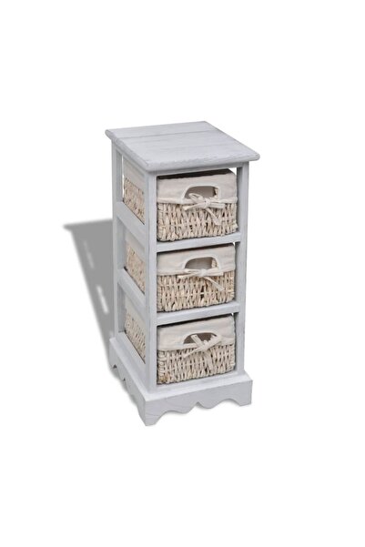 Concept Dulap de depozitare din lemn, 3 coșuri împletite, alb