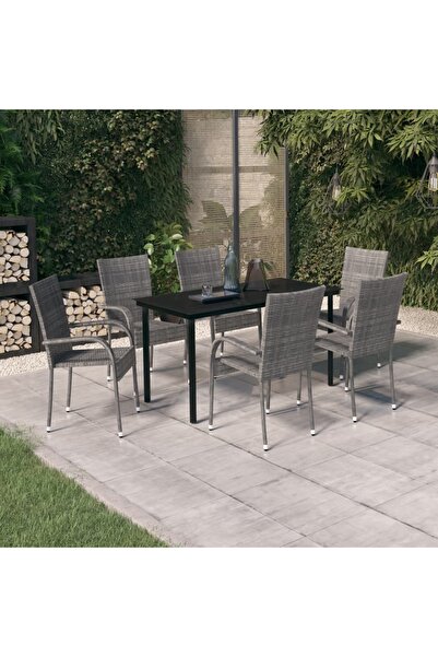 Concept Σετ επίπλων κήπου, 7 τεμάχια, γκρι και μαύρο