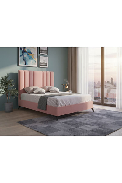 MarketMob Pat Deja Vu 180x200 cm, tapițat cu catifea, roz, cu somieră cu lame...