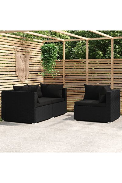 Concept Σετ επίπλων κήπου 3 τεμαχίων με μαξιλάρια, μαύρο, πολυρατάν