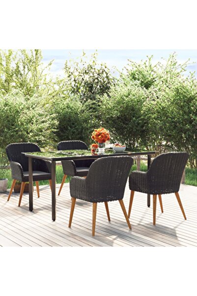 Concept Σετ τραπεζιού κήπου 5 τεμαχίων με μαξιλάρια, μαύρο