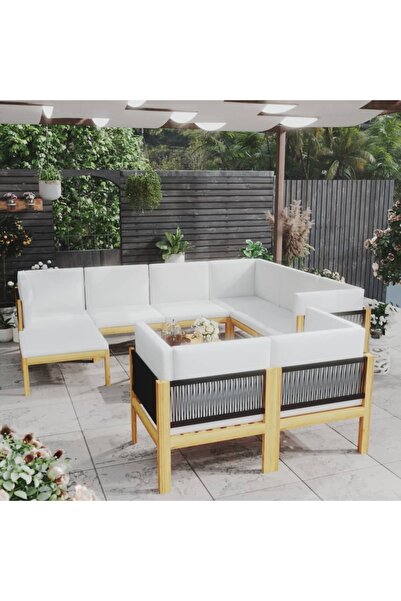 Concept Σετ επίπλων κήπου με μαξιλάρια, κρεμ, 10 τεμάχια, μασίφ ξύλο ακακίας