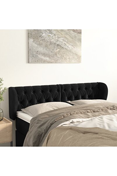 Concept Tăblie de pat cu aripioare negru 163x23x78/88 cm catifea