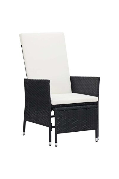 Concept Πτυσσόμενη καρέκλα κήπου με μαξιλάρια, μαύρη, πολυρατάν