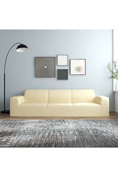 Concept Еластичен покривало за диван за 4 души , Полиестер джърси, кремав