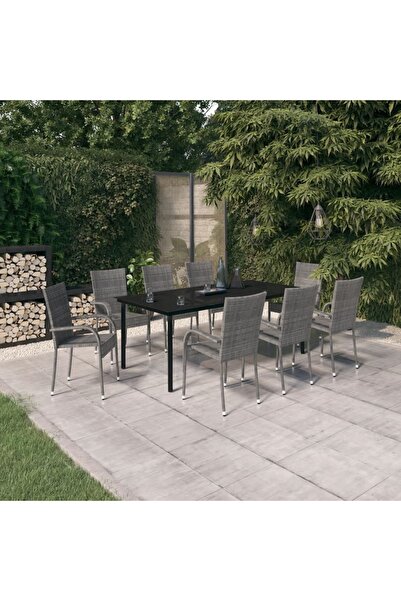 Concept Σετ επίπλων κήπου, γκρι και μαύρο, 9 τεμάχια