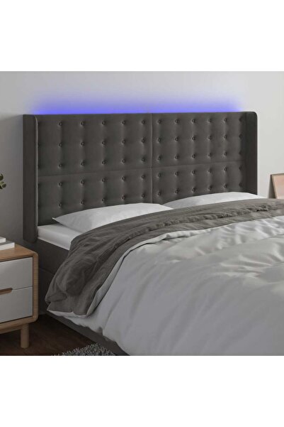 Concept Tăblie de pat cu LED, gri închis, 163x16x118/128 cm, catifea