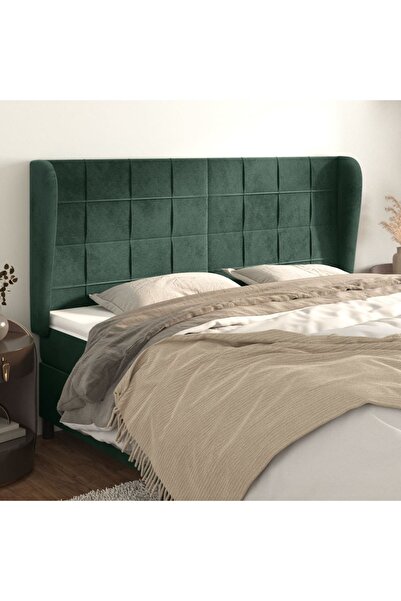 Concept Tăblie pat cu aripioare verde închis 183x23x118/128 cm catifea