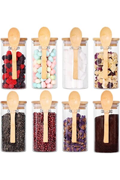 Arabest Glass Jars Set of 8 with Bamboo Lid and Spoon,10 oz Airtight Small Gl...