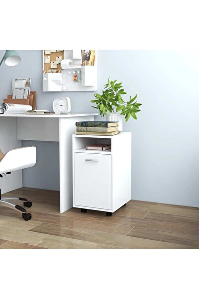 Concept Πλαϊνό ντουλάπι με ρόδες, λευκό, 33x38x60 cm, μοριοσανίδα