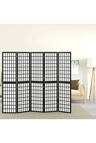 Concept Paravan pliabil cu 5 panouri, stil japonez, negru, 200x170 cm