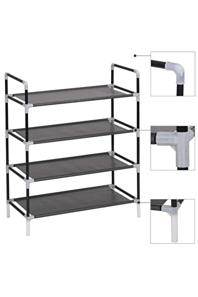 Concept Ράφι παπουτσιών με 4 ράφια, μέταλλο και μη υφασμένο ύφασμα, μαύρο