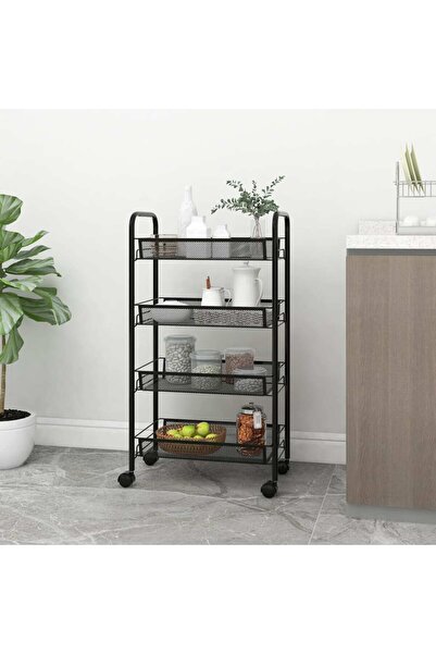 Concept Τροχήλατο τρόλεϊ κουζίνας, 4 επίπεδα, μαύρο, 46x26x85 cm, σίδερο