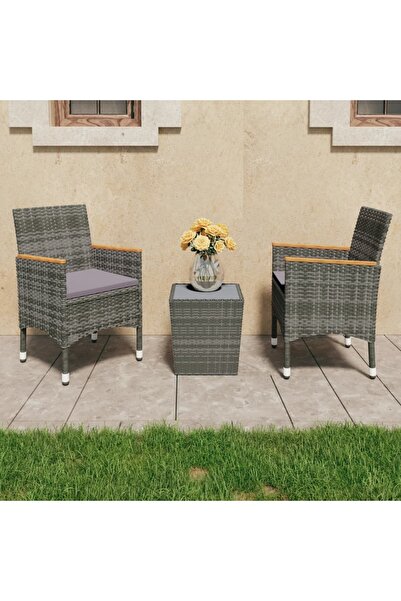 Concept Set mobilier bistro, 3 piese, gri, poliratan&sticlă securizată