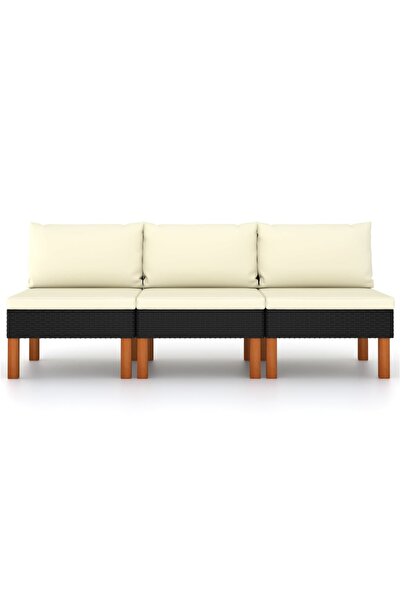 Concept Canapea de mijloc, 3 buc., poliratan & lemn masiv de eucalipt