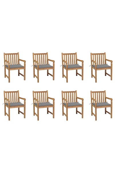 Concept Καρέκλες κήπου με γκρι μαξιλάρια, 8 τεμάχια, από μασίφ ξύλο τικ