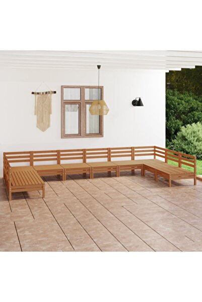 Concept Σετ επίπλων κήπου, 10 τεμάχια, μελί καφέ, μασίφ ξύλο πεύκου