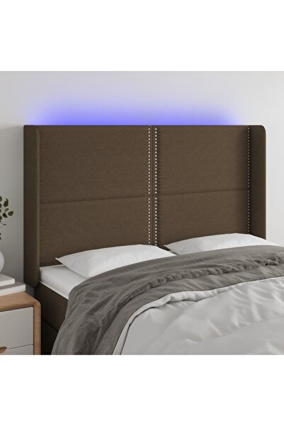 Concept Tăblie de pat cu LED, maro închis, 147x16x118/128 cm, textil