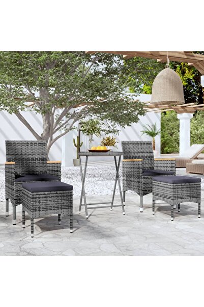 Concept Set mobilier bistro, 5 piese, gri, poliratan&sticlă securizată