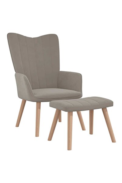 Concept Scaun de relaxare cu taburet, gri deschis, catifea