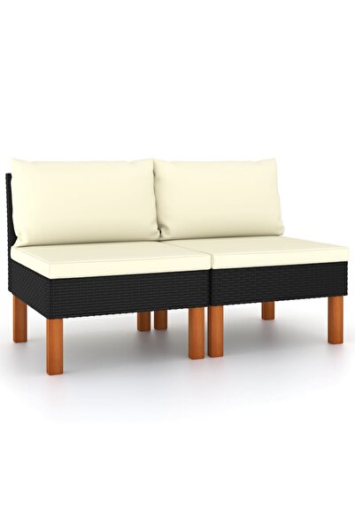 Concept Καναπές Midcentury, 2 τεμ., πολυρατάν και μασίφ ξύλο ευκαλύπτου