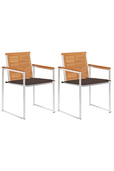 Concept Καρέκλες κήπου με μαξιλάρια, 2 τεμ., από μασίφ ξύλο ακακίας και χάλυβα