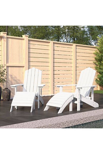Concept Καρέκλες κήπου Adirondack με σκαμπό, 2 τεμ., λευκές, HDPE