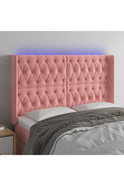 Concept Tăblie de pat cu LED, roz, 147x16x118/128 cm, catifea